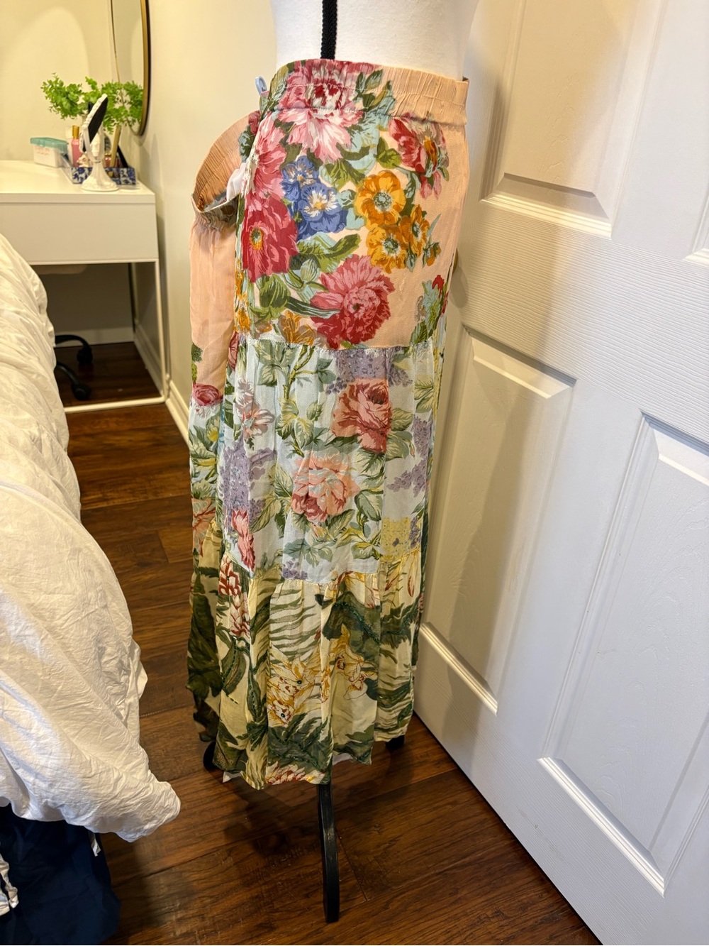Vintage Floral Patchwork Maxi Skirt Plus Size Cottagecore Boho XXL - Picture 2 of 14